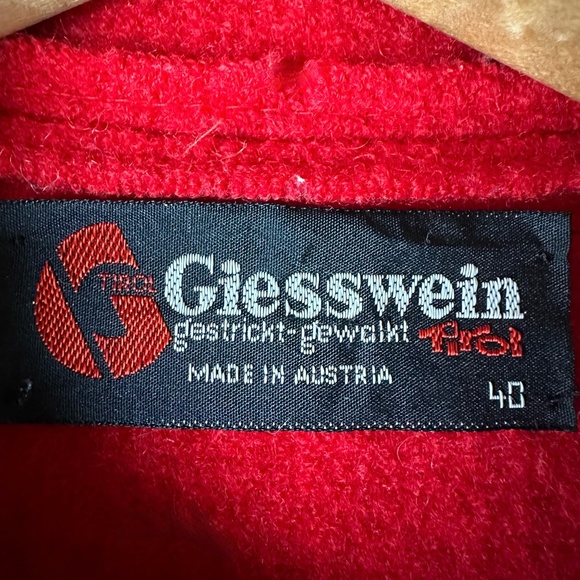 Vintage Giesswein Tyrolean Red Boiled Wool Jacket Cardigan Blazer - Picture 4 of 8